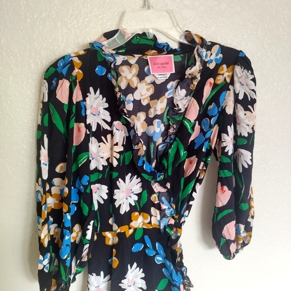 Kate Spade Meadow Wrap floral midi Dress sz Xs - Picture 3 of 9